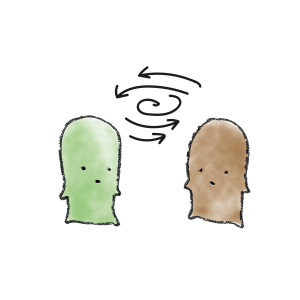 Två figurer med pilar mellan. Illustration: Veronica Ljunglöf